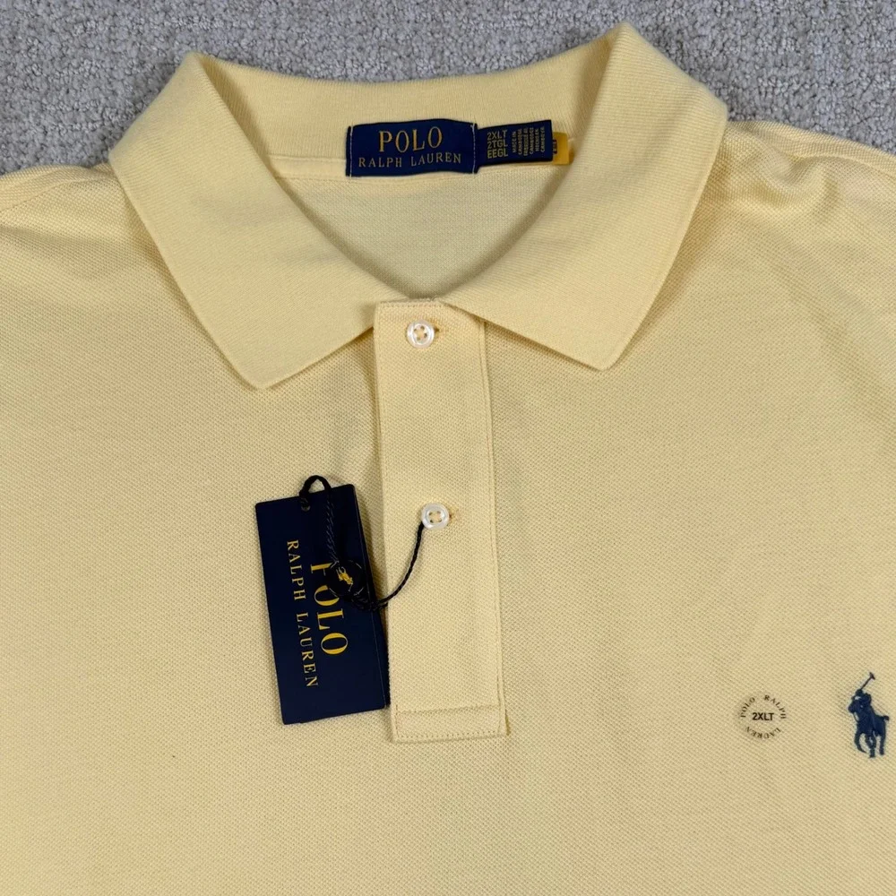 NEW Polo Ralph Lauren Mens 2XLT Yellow Cotton Mesh Short Sleeve Polo Shirt